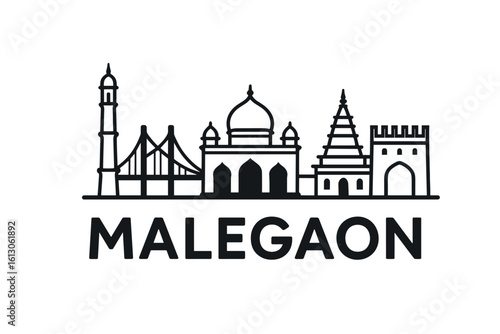 Malegaon city skyline with iconic buildings and landmarks