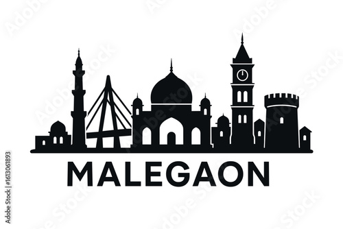 Malegaon city skyline with iconic buildings and landmarks