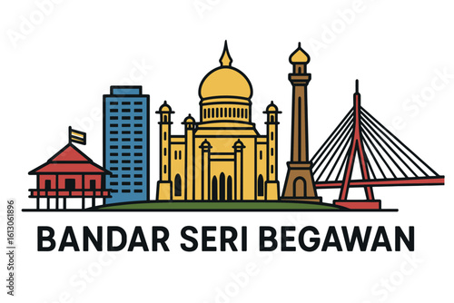 Bandar Seri Begawan city skyline with iconic buildings and landmarks