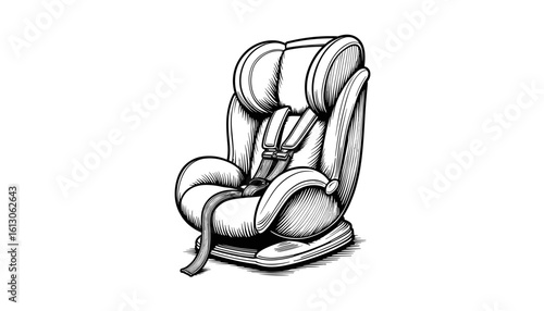 Child car seat sketch in black and white design  