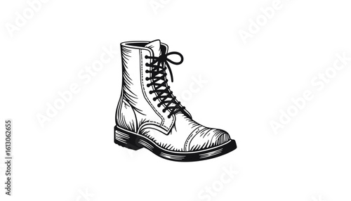 Sketch of a black leather boot in outline style  