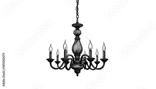 Vintage chandelier sketch in black and white illustration  