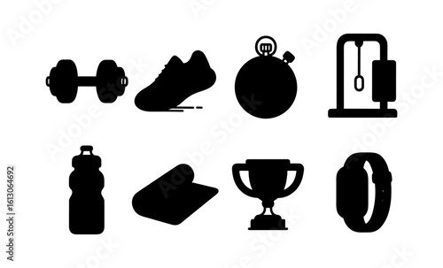 Fitness and gym icons set in minimalist linear design for healthy lifestyle