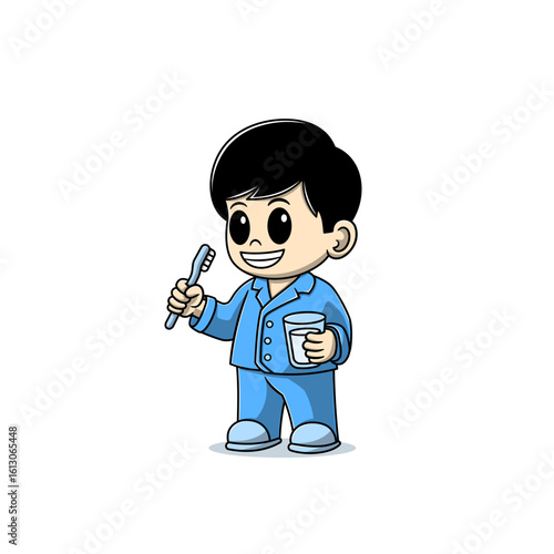 cute boy holding toothbrush cartoon