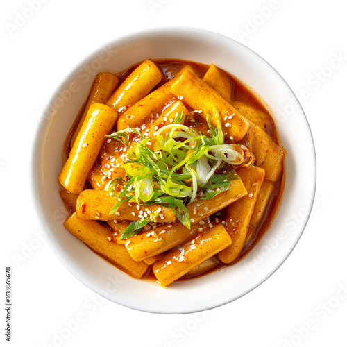 Teokbokki Korean street food dish on white bowl on transparent background