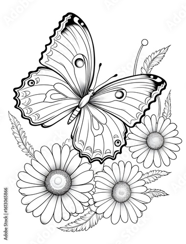 Wallpaper Mural Flying butterfly in flower coloring page Torontodigital.ca