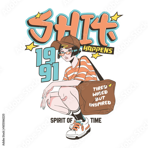 Cool anime girl design with funny slogans