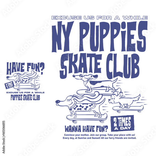 Cute puppy friends skate club design