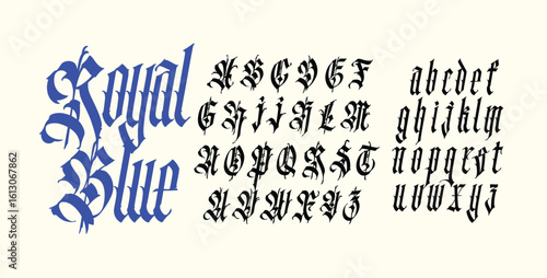 A Gothic letter made in the old medieval style. Vector. Calligraphy and lettering. Medieval Latin writing. The logo for the company. The monogram. An elegant tattoo font.