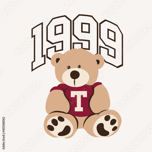 Cute varsity teddy bear vector design 3