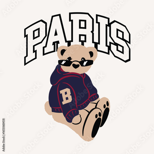 Cute varsity teddy bear vector design 3