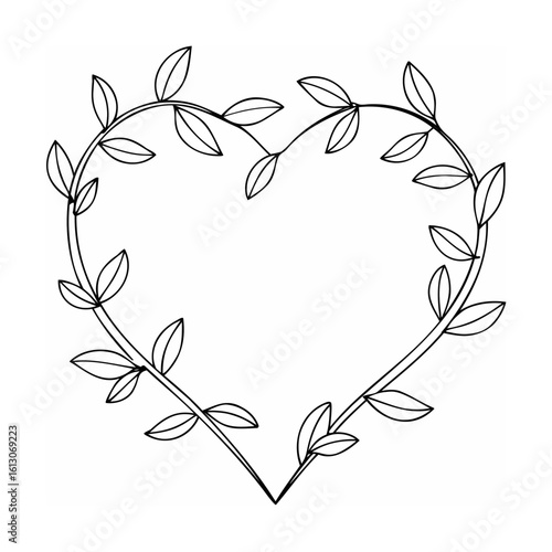 Heart shaped floral vine border leaves