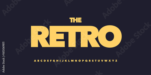 Retro bold alphabet, clean blocky letters, vintage sans font for branding logo, modern headline, heavy fat typographic design, geometric sport typography, minimal display style. Vector typeset