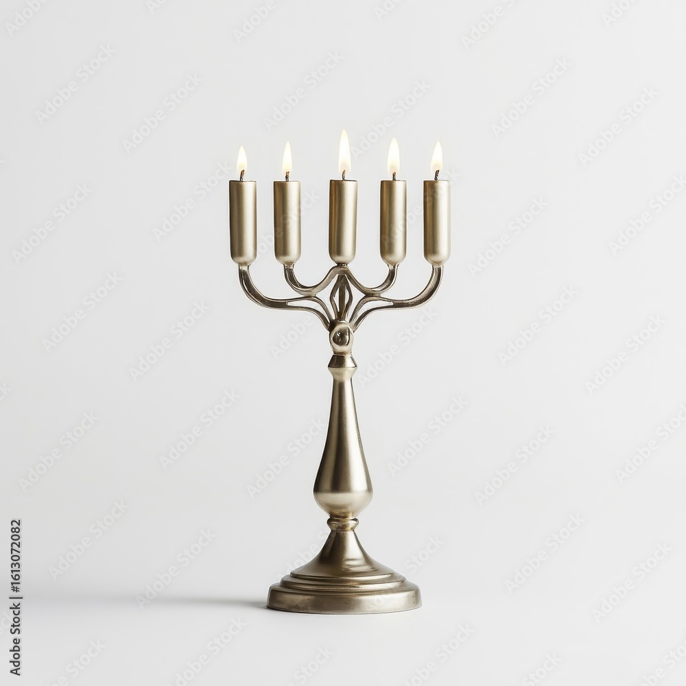 Fototapeta premium Floating representation of a Hanukkah menorah, isolated on a white background, creating an enchanting illusion.