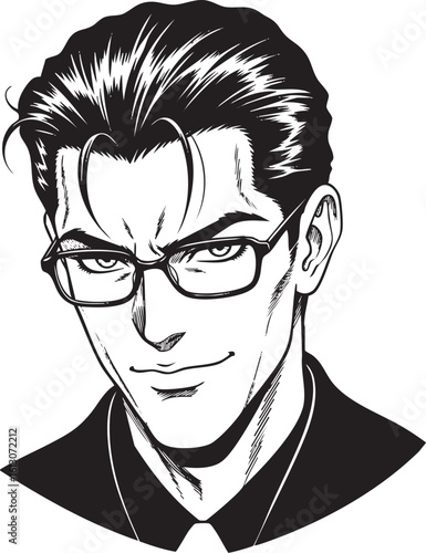 劇画風 知的な悪役キャラクター風 ハンサム 漫画風 ベクター