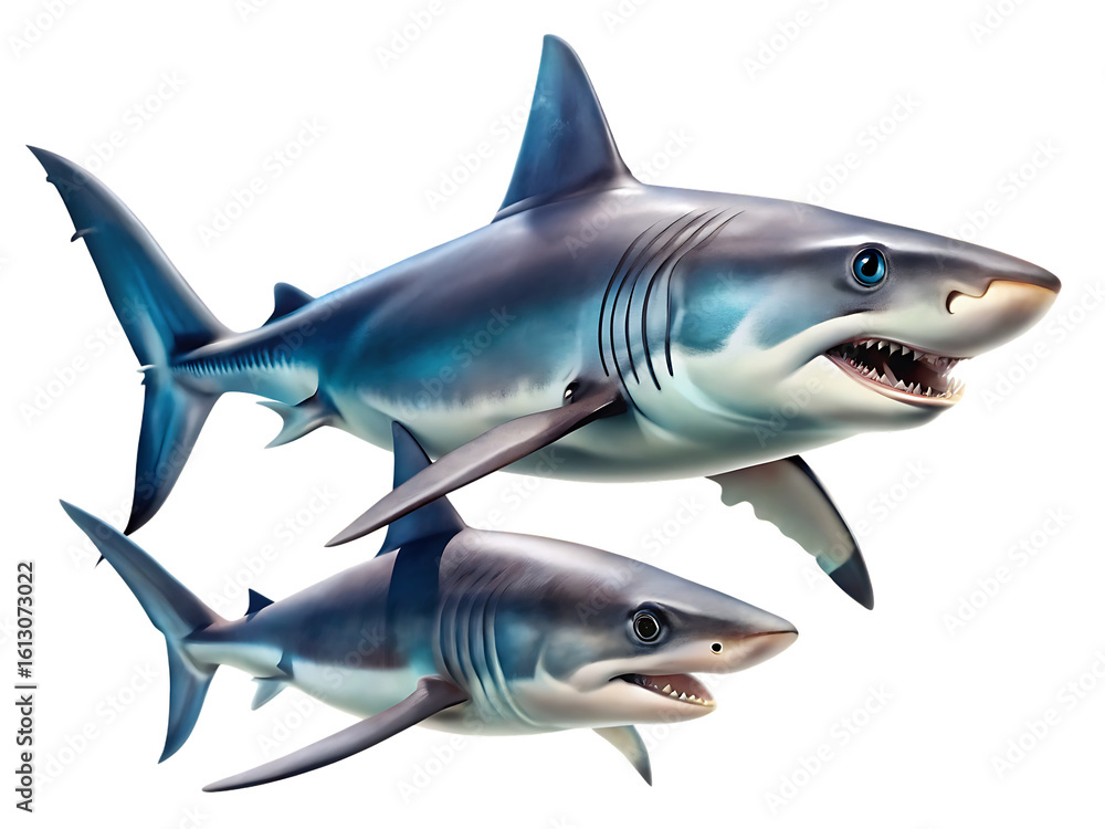 Naklejka premium Two shark isolated on white background PNG.AI Generated.