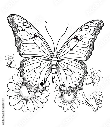 Wallpaper Mural Flying butterfly in flower coloring page Torontodigital.ca