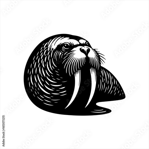 Walrus head with tusks