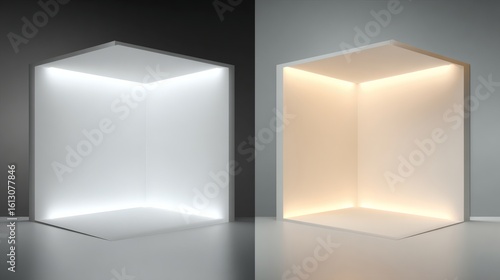 Modern Light Display Cube with Bright White and Warm Yellow Illumination for Interior Design or Product Showcase