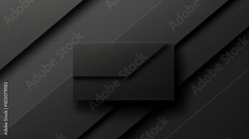 Sleek Black Envelope on Dark Geometric Abstract Background with Shadows and Depth for Modern Minimalist Design Bidimensional Layout Concept