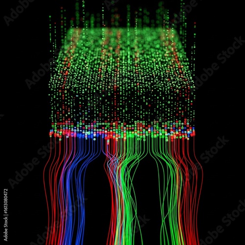 Advanced Big Data Technology Concept with Neural Network Visualization - AI Analytics and Complex Data Flow Illustration