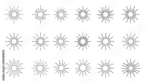 Simple line art sunburst icons
