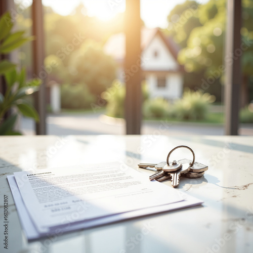 Wallpaper Mural Document with keys on a table, sunny day, home background, copy space Torontodigital.ca