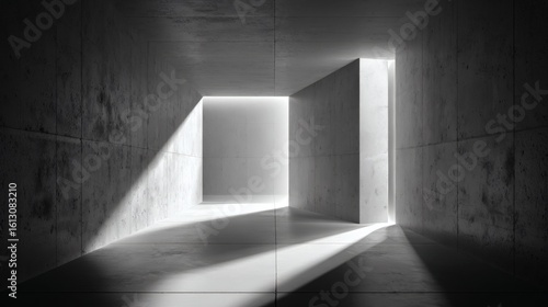 Minimalist Concrete Interior with Natural Light and Geometric Openings