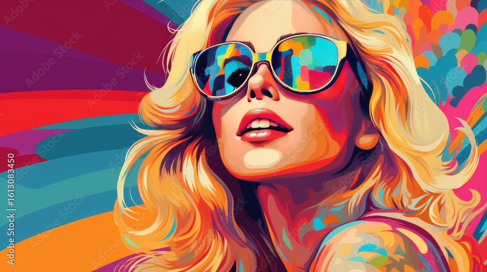 Smiling Fashion Model with Curly Blonde Hair and Sunglasses, AI Generated Portrait Smiling Fashion Model with Curly Blonde Hair and Sunglasses, AI Generated Portrait
