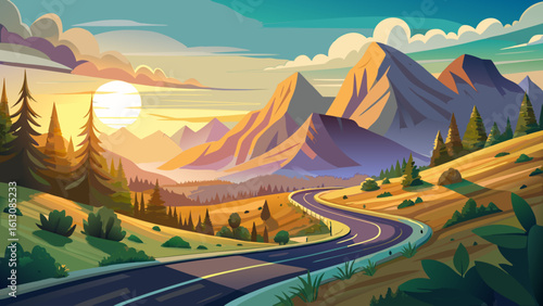 Amid nature’s embrace, a winding road to the mountains leads us into the heart of the hills, surrounded by morning mist and the soft glow of sunlight.