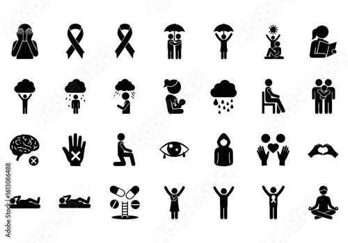 Vector illustration of a diverse collection of icons representing various human experiences and concepts