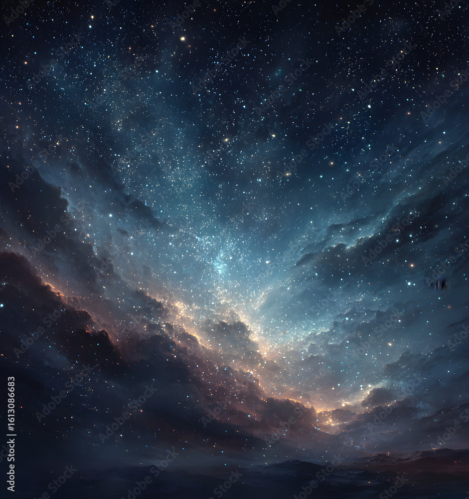 Fototapeta premium Dark night sky, countless twinkling stars, distant galaxy , universe, astronomical