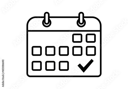 Vector illustration of a calendar icon with a checkmark, representing a scheduled event or a confirmed date
