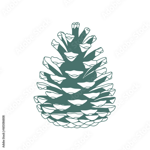 Minimalist Pine Cone Illustration. Stylized Evergreen Forest Element. Nature Graphic Design Icon.
