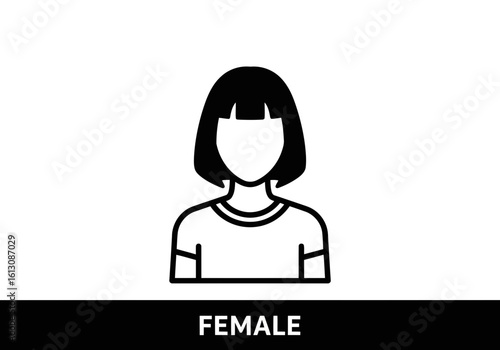 Vector illustration of an icon representing a female person with short hair and shoulders visible