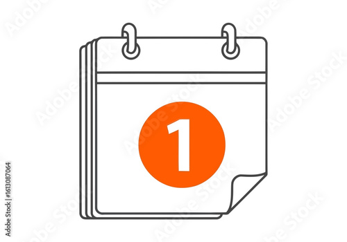 Vector illustration of a calendar page with the number one highlighted in orange, symbolizing the first day or an important date