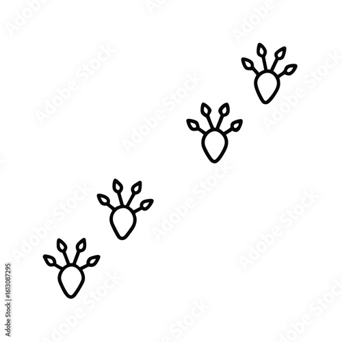 Reindeer tracks in the snow from Santa’s sleigh journey Christmas line art vector illustration