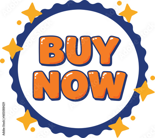 buy now chunky hand-drawn lettering with circular badge and bursts