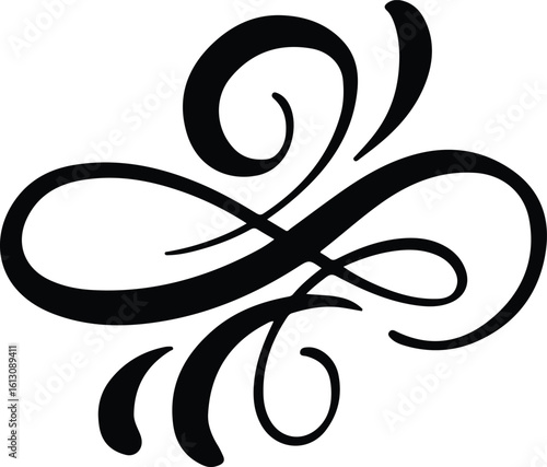 Vector floral calligraphy element flourish, divider for page decoration border and frame design illustration swirl. Decorative silhouette for wedding cards and invitations. Vintage flower Pro Vector