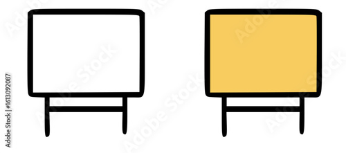 Two simple, easel-style blank signs; one white, one yellow.