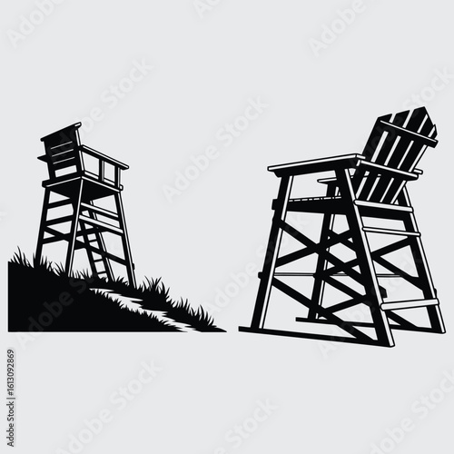 Empty lifeguard chair  image silhouette design vector art and illustration