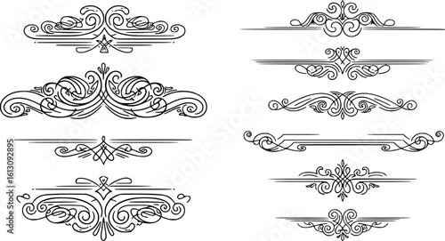 Calligraphy filigree lines Text dividers, vintage Flourishes decorative Scrolls, wedding Ornate, fancy elegant page Separators design elements, Header Swirls menu card,s Ornamental Border