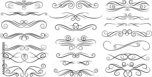 Calligraphy filigree lines Text dividers, vintage Flourishes decorative Scrolls, wedding Ornate, fancy elegant page Separators design elements, Header Swirls menu card,s Ornamental Border