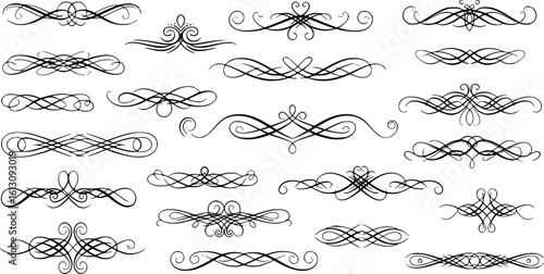 Calligraphy filigree lines Text dividers, vintage Flourishes decorative Scrolls, wedding Ornate, fancy elegant page Separators design elements, Header Swirls menu card,s Ornamental Border