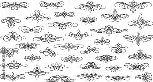 Calligraphy filigree lines Text dividers, vintage Flourishes decorative Scrolls, wedding Ornate, fancy elegant page Separators design elements, Header Swirls menu card,s Ornamental Border
