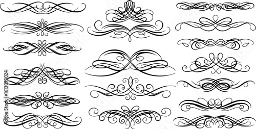 Calligraphy filigree lines Text dividers, vintage Flourishes decorative Scrolls, wedding Ornate, fancy elegant page Separators design elements, Header Swirls menu card,s Ornamental Border