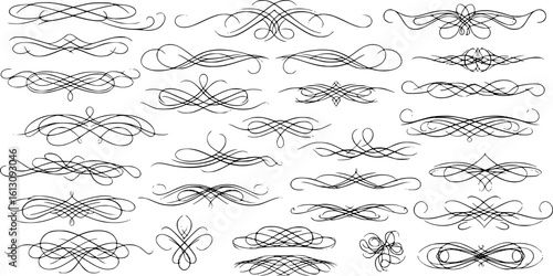 Calligraphy filigree lines Text dividers, vintage Flourishes decorative Scrolls, wedding Ornate, fancy elegant page Separators design elements, Header Swirls menu card,s Ornamental Border