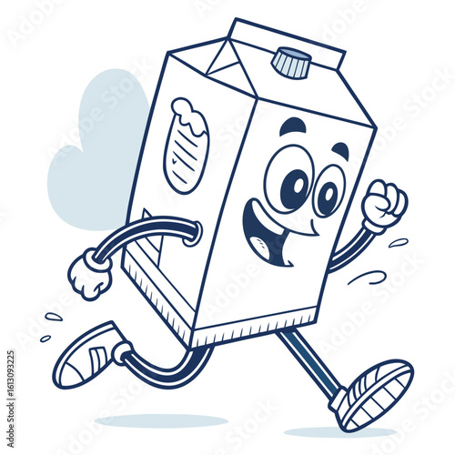Happy milk carton character running with energy and joy
