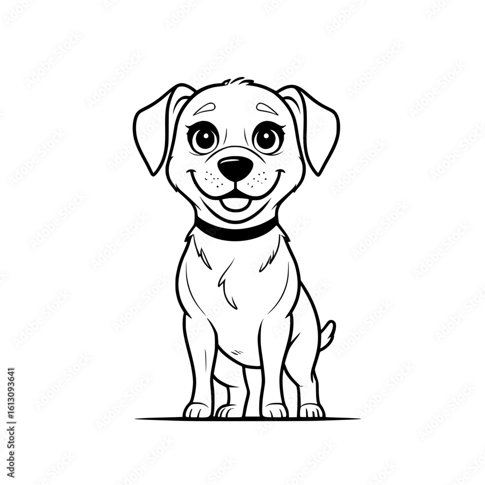 Fototapeta premium Vector outline of cute cartoon dog with big eyes and a happy face
