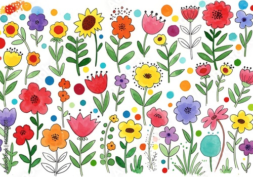 Colorful Watercolor Flower Pattern Background Illustration